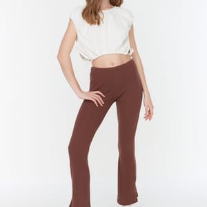 Brown Boot-Cut Wide Leg Women's Trouser - Trousers 24