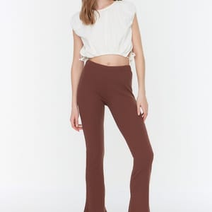 Brown Boot-Cut Wide Leg Women's Trouser