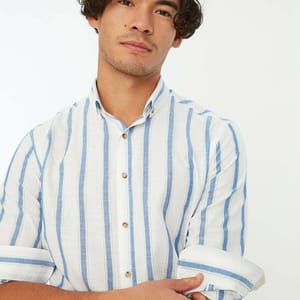 Blue Striped Slim Fit Men's Shirt - Long Sleeves Shirts 32