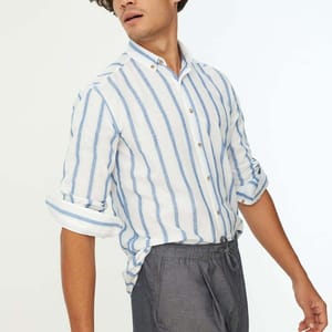 Blue Striped Slim Fit Men's Shirt - Long Sleeves Shirts 33