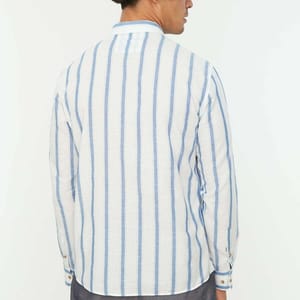 Blue Striped Slim Fit Men's Shirt - Long Sleeves Shirts 34