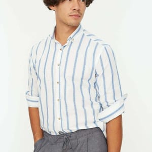 Blue Striped Slim Fit Men's Shirt - Long Sleeves Shirts 28