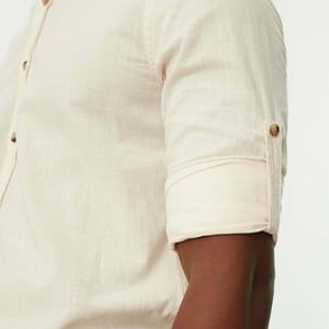 Off-White Essential Slim Fit Button-Tab Sleeve Men's Shirt - Long Sleeves Shirts 21