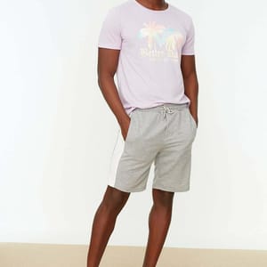 Grey Side Stripe Drawstring Men's Shorts - Sweat Shorts 30