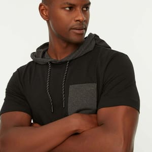 Contrast Pocket Hooded T-Shirt - Short Sleeve T-Shirt 22