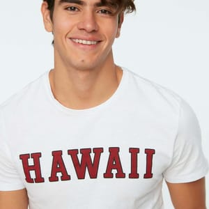 Hawaii White Crew Neck Men's T-Shirt Trendyol - Men's Short Sleeve T-Shirt 17