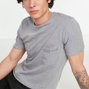 Grey Double Pocket Detail Crew Neck Men's T-Shirt - Short Sleeve T-Shirt 23