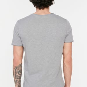 Grey Double Pocket Detail Crew Neck Men's T-Shirt - Short Sleeve T-Shirt 24
