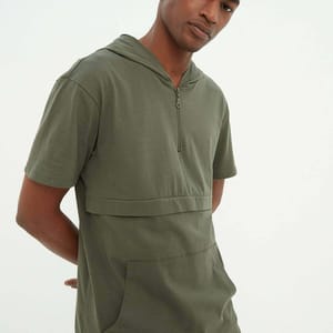 Half Zip Hooded T-Shirt Trendyol - Men's Short Sleeve T-Shirt 24