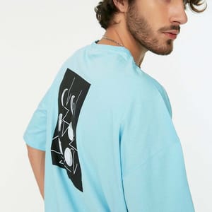 Back Print Essential Oversize Crew Neck Men's T-Shirt - Short Sleeve T-Shirt 55