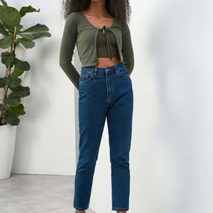 Army Green Tie Detail Knitted Long Sleeve Women's Crop Top - Cropped Tops 18