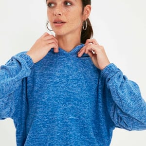 Blue Crew Neck Hoodies Knitted Women's Sweatshirt - Sweatshirts 22
