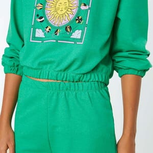 Green Fron Print Knitted Hoodie And Shorts Women's Set - Co-ord Sets 22