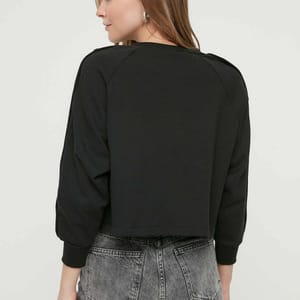 Black Crew Neck Buttoned Sleeves Printed Women's Sweatshirt - Sweatshirts 23