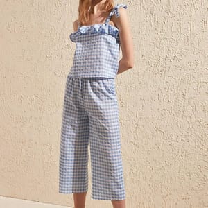 Blue Square Neck Lace Detail Top & Pyjama Women's Set - Co-ord Sets 22
