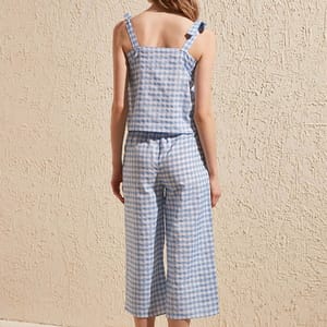 Blue Square Neck Lace Detail Top & Pyjama Women's Set - Co-ord Sets 24