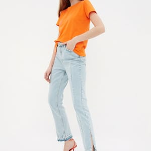Light Slit Stitch Detail High Waist Bootcut Jeans