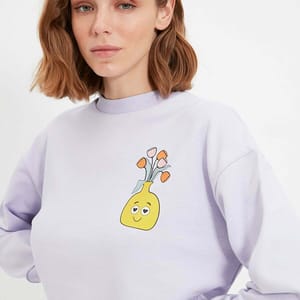 Cropped Crew Neck Front Print Graphic Women's Sweatshirt - Sweatshirts 54