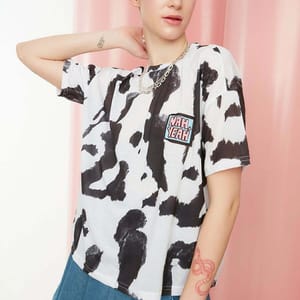 Two Tone Black And White Crew Neck Knitted Women's T-Shirt