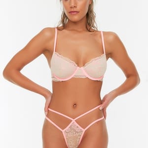 Lace Underwire Bra-Thong Underwear Set
