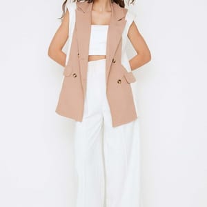 Colorblock Double Breasted Vest Coat - Blazers & Coats 34