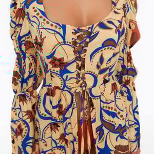 Puff Sleeve Tie Detail Printed Dress - Maxi Dresses 23
