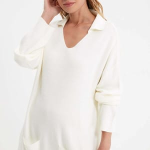 Tunic Double Pocket V-Neck Knitted Women's Sweater