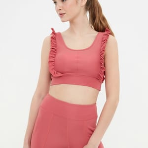 Pleated Scoop Neck Knitted Sports Women's Bra