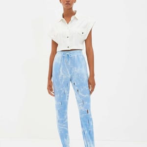 Blue Cropped High Waist Women's Trouser - Leggings & Bottoms 43