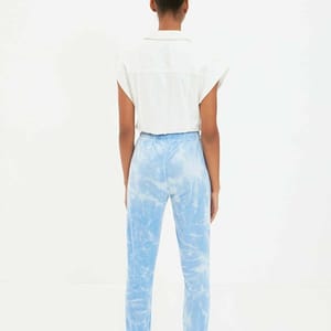 Blue Cropped High Waist Women's Trouser - Leggings & Bottoms 44