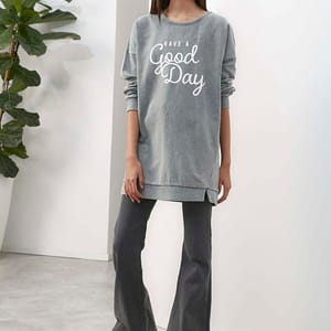 Grey Front Print Crew Neck Grey Graphic Women's Sweatshirt - Sweatshirts 19