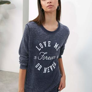 Navy Front Print Crew Neck Graphic Women's Sweatshirt - Sweatshirts 17