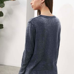 Navy Front Print Crew Neck Graphic Women's Sweatshirt - Sweatshirts 19