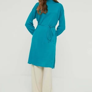 High Neck Tie Detail Oversized Sweater