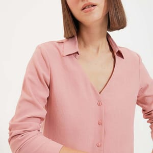 Button Down Rose V Neck Long Sleeve Women's Shirt Trendyol - Women's Shirts & Blouses 38