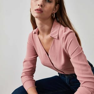 Button Down Rose V Neck Long Sleeve Women's Shirt Trendyol - Women's Shirts & Blouses 42