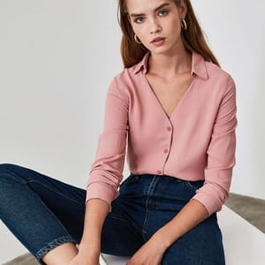 Button Down Rose V Neck Long Sleeve Women's Shirt Trendyol - Women's Shirts & Blouses 43