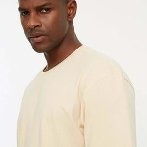 Back Print Crew Neck Beige Men's T-Shirts - Short Sleeve T-Shirt 22