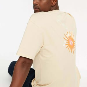 Back Print Crew Neck Beige Men's T-Shirts - Short Sleeve T-Shirt 24