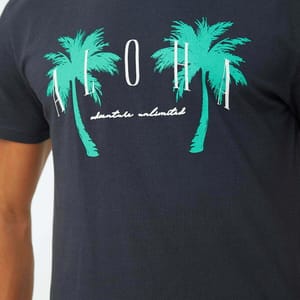 Navy Blue Front Print Regular Fit Crew Neck Men's T-Shirt - Short Sleeve T-Shirt 23