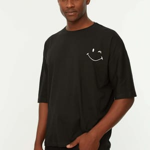 Black Chest Print Essential Oversize Crew Neck Men's T-Shirt