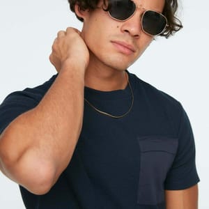 Navy Pocket Detail Crew Neck Men's T-Shirt - Short Sleeve T-Shirt 30