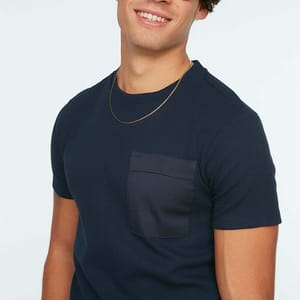 Navy Pocket Detail Crew Neck Men's T-Shirt - Short Sleeve T-Shirt 33