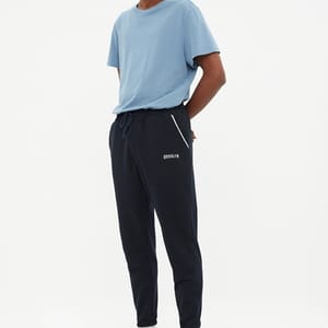 Navy Blue Pocket Print Drawstring Cuffed Men's Sweatpants - Sweatpants 22