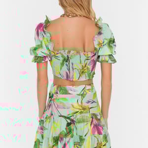 Floral Patterned Puff Sleeve Cropped Top & Skirt Set - Skirts Sets 22