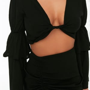 Plunge Neck Crop Top & Ruched Skirt Set - Skirts Sets 23