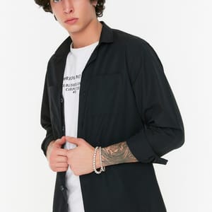 Black Double Pocket Relaxed Fit Men's Shirt - Long Sleeves Shirts 20