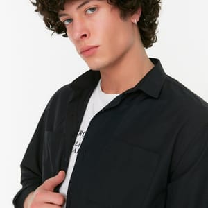Black Double Pocket Relaxed Fit Men's Shirt - Long Sleeves Shirts 21