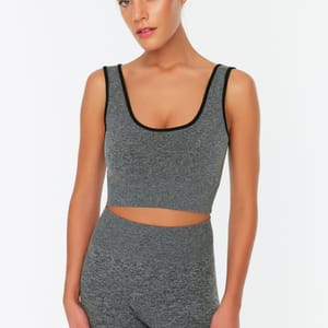 Grey Scoop Neck Knitted Sports Women's Bra - Sports Bra 12