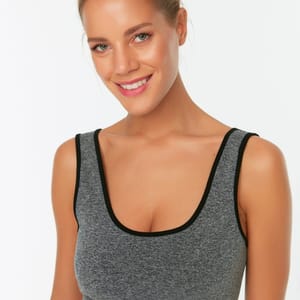 Grey Scoop Neck Knitted Sports Women's Bra - Sports Bra 13
